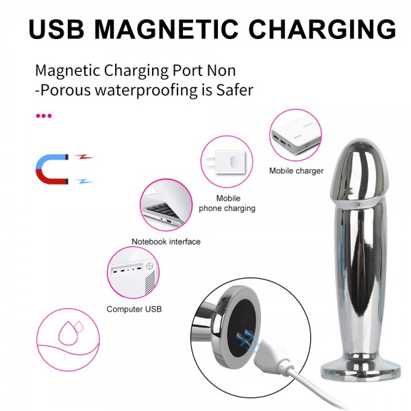 Şarjlı Titreşimli Çelik Anal Plug 12 cm