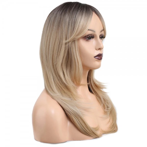 Platin Ombre ve Röfleli Sentetik Peruk