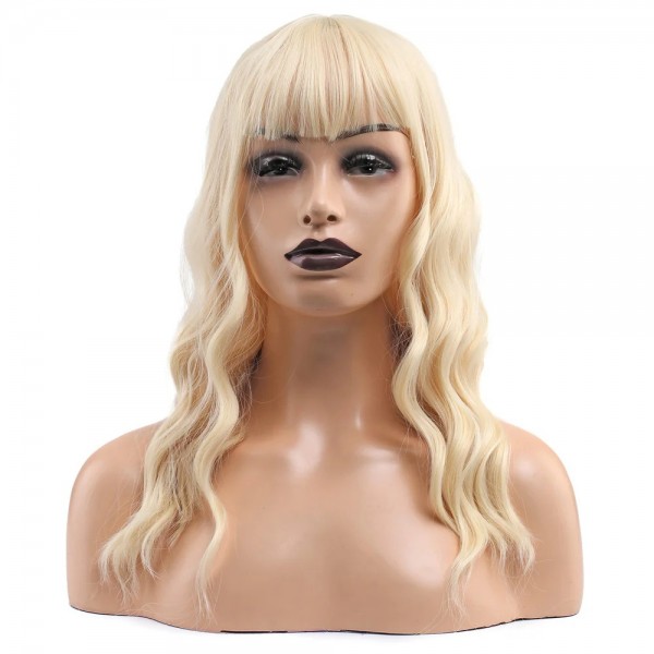 Dalgalı Kısa Perçemli Fiber Sentetik Peruk - Platin