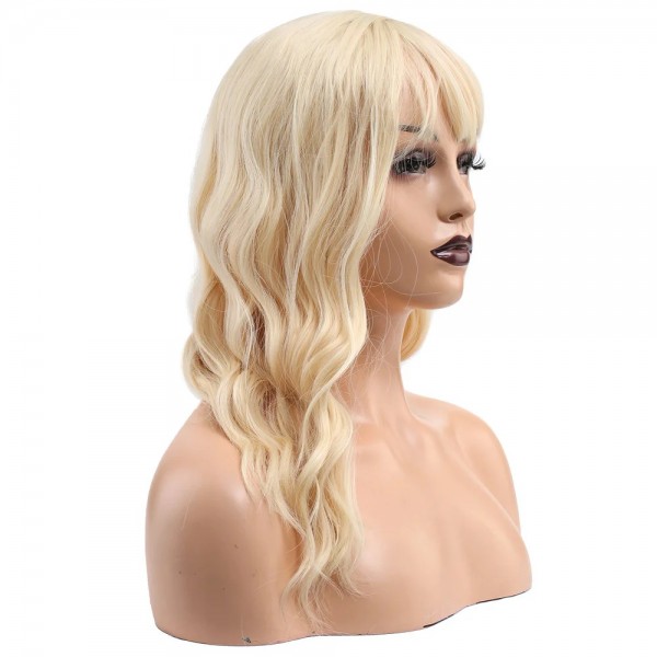 Dalgalı Kısa Perçemli Fiber Sentetik Peruk - Platin