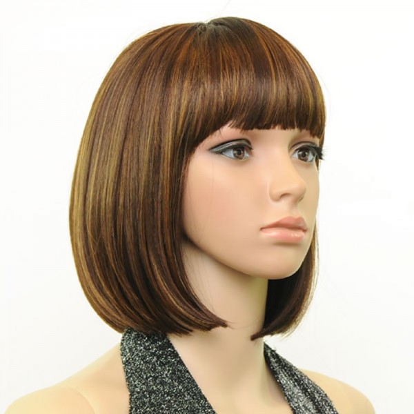 Sentetik Peruk Perçemsiz Kısa Düz - Kumral