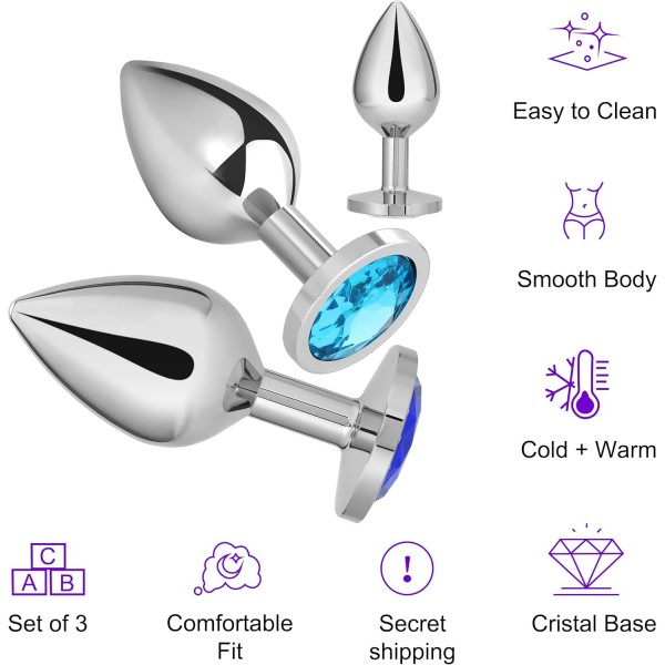 Mücevherli Çelik Anal Plug 3' lü Set