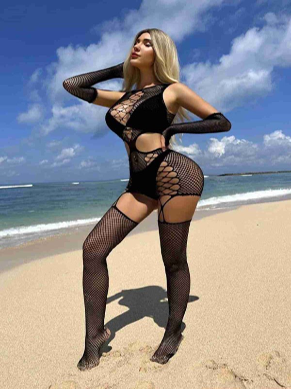 Özel Bölgesi Açık Eldivenli Fantezi Vücut Çorabı