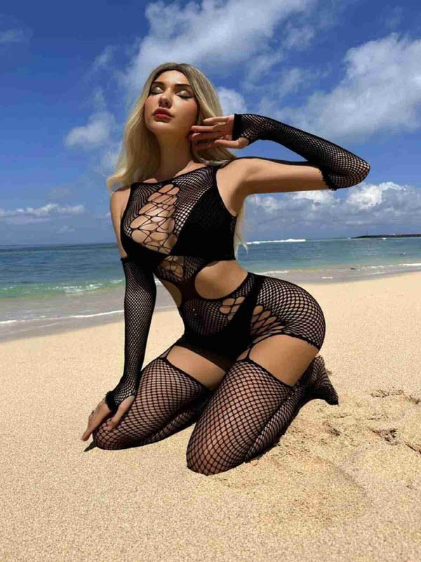 Özel Bölgesi Açık Eldivenli Fantezi Vücut Çorabı