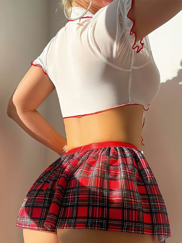 Ekose Desenli Fantezi Liseli Kostümü