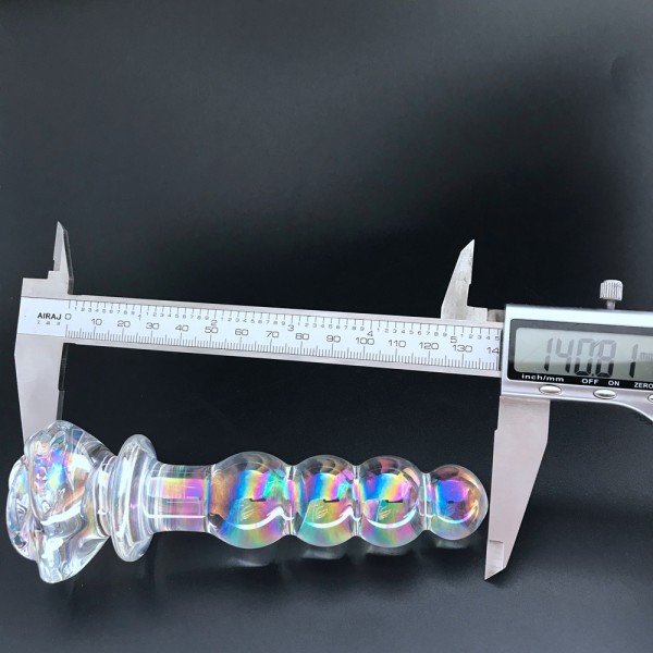 Multicolor Cam Anal Plug – Boğumlu, Gül Motifli (14,2 cm)