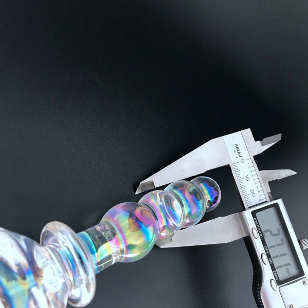 Multicolor Cam Anal Plug – Boğumlu, Gül Motifli (14,2 cm)