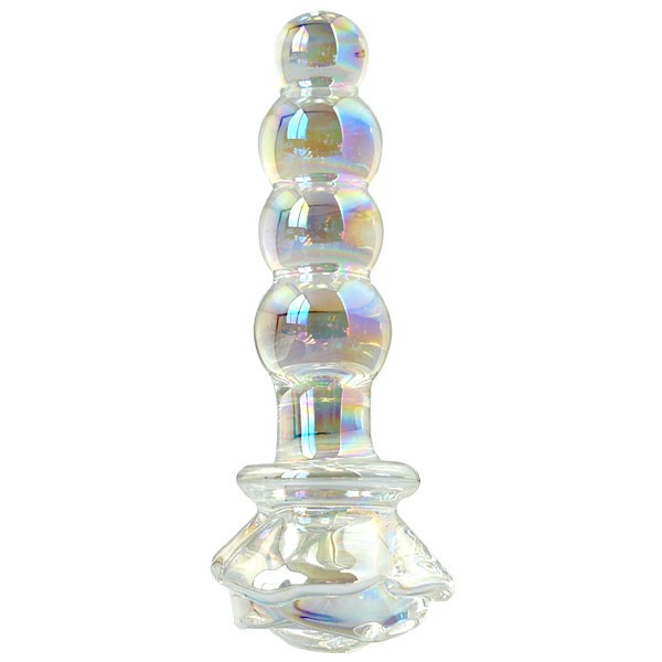 Multicolor Cam Anal Plug – Boğumlu, Gül Motifli (14,2 cm)