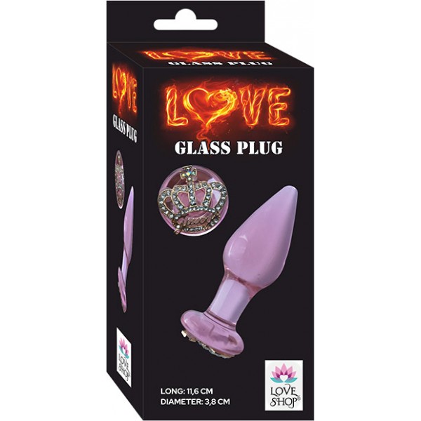 Pembe Cam Anal Plug – Taç Motifli Zarif Tasarım (11,6 cm)