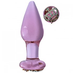 Pembe Cam Anal Plug – Taç Motifli Zarif Tasarım (11,6 cm)