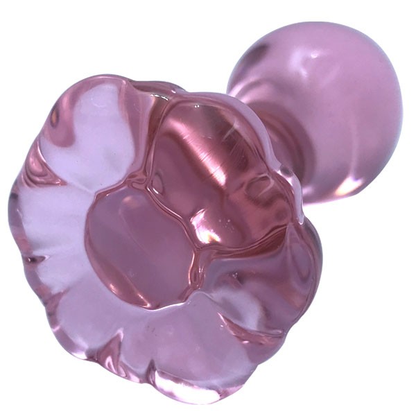 Pembe Cam Anal Plug – Çiçek Figürlü Romantik Dokunuş (9 cm)