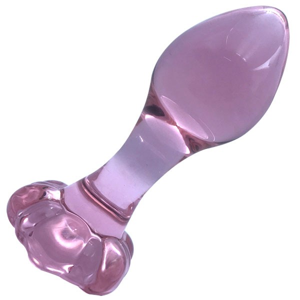 Pembe Cam Anal Plug – Çiçek Figürlü Romantik Dokunuş (9 cm)