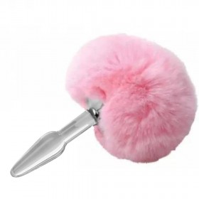 Cam ve Peluş Pompom Tabanlı Anal Plug – 11 x 2,5 cm