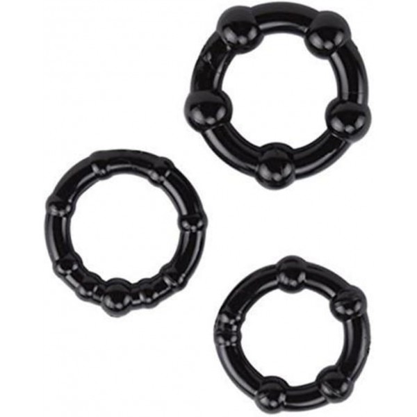 Stay Hard 3’lü Siyah Silikon Penis Halkası Seti – Farklı Boy, Yoğun His