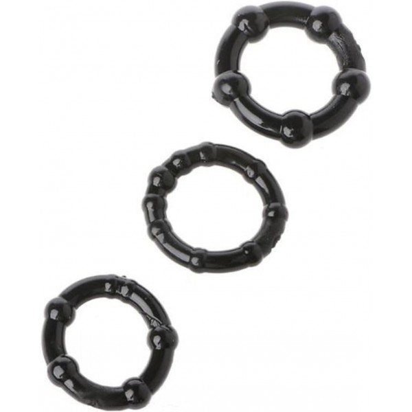 Stay Hard 3’lü Siyah Silikon Penis Halkası Seti – Farklı Boy, Yoğun His
