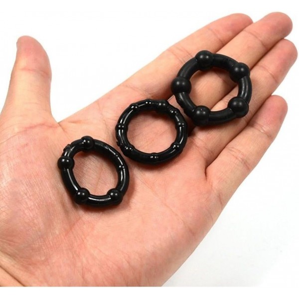 Stay Hard 3’lü Siyah Silikon Penis Halkası Seti – Farklı Boy, Yoğun His