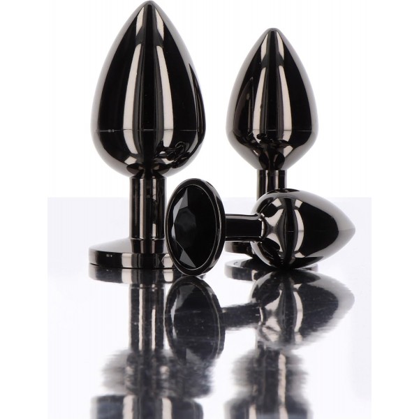 Siyah Elmas Taşlı Alüminyum Anal Plug 3’lü Set – Şık ve Kademeli Tasarım