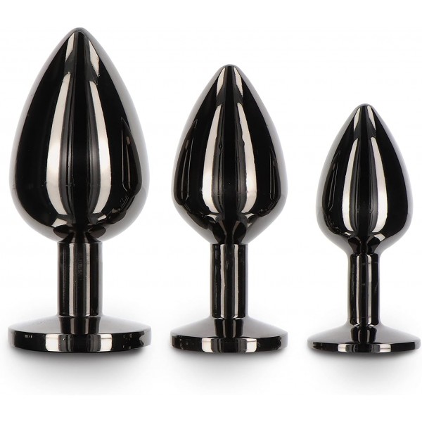 Siyah Elmas Taşlı Alüminyum Anal Plug 3’lü Set – Şık ve Kademeli Tasarım