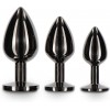 Siyah Elmas Taşlı Alüminyum Anal Plug 3’lü Set – Şık ve Kademeli Tasarım