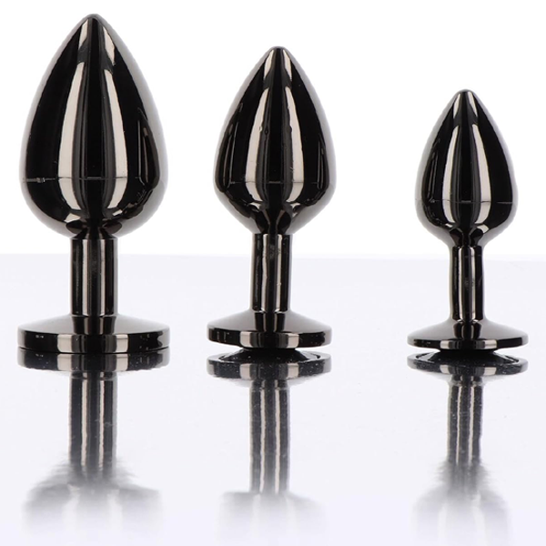 Siyah Elmas Taşlı Alüminyum Anal Plug 3’lü Set – Şık ve Kademeli Tasarım