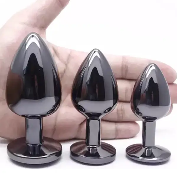 Siyah Elmas Taşlı Alüminyum Anal Plug 3’lü Set – Şık ve Kademeli Tasarım