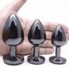 Siyah Elmas Taşlı Alüminyum Anal Plug 3’lü Set – Şık ve Kademeli Tasarım