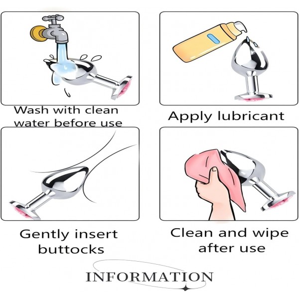 3’lü Pembe Kalp Taşlı Lüks Paslanmaz Çelik Anal Plug Seti (S/M/L)