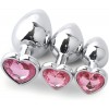 3’lü Pembe Kalp Taşlı Lüks Paslanmaz Çelik Anal Plug Seti (S/M/L)