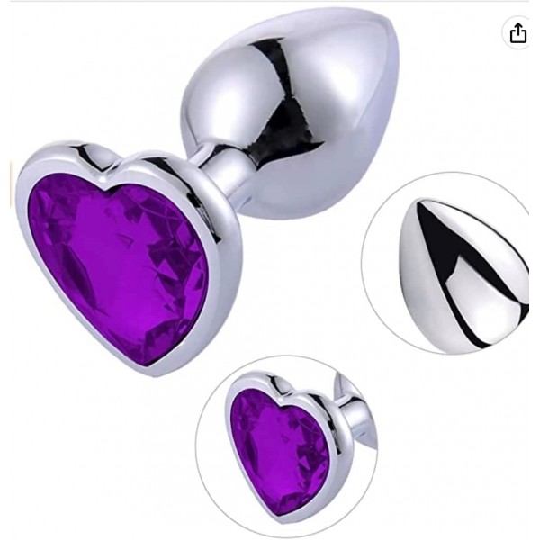 4’lü Mor Kalp Taşlı Anal Plug ve Titreşimli Bullet Seti (S/M/L)