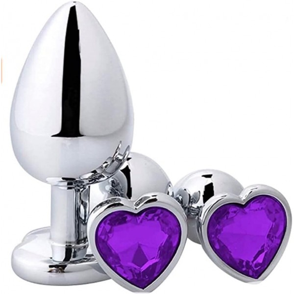 4’lü Mor Kalp Taşlı Anal Plug ve Titreşimli Bullet Seti (S/M/L)