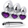4’lü Mor Kalp Taşlı Anal Plug ve Titreşimli Bullet Seti (S/M/L)