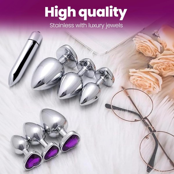 Kalp Taş Detaylı Lüks Mor Anal Trainer Seti