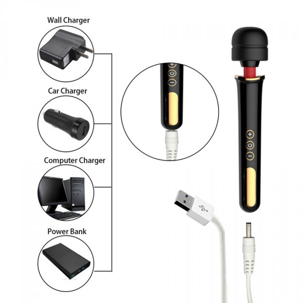 Büyük Şarj Edilebilir Siyah Wand Masaj Aleti - 32 Cm