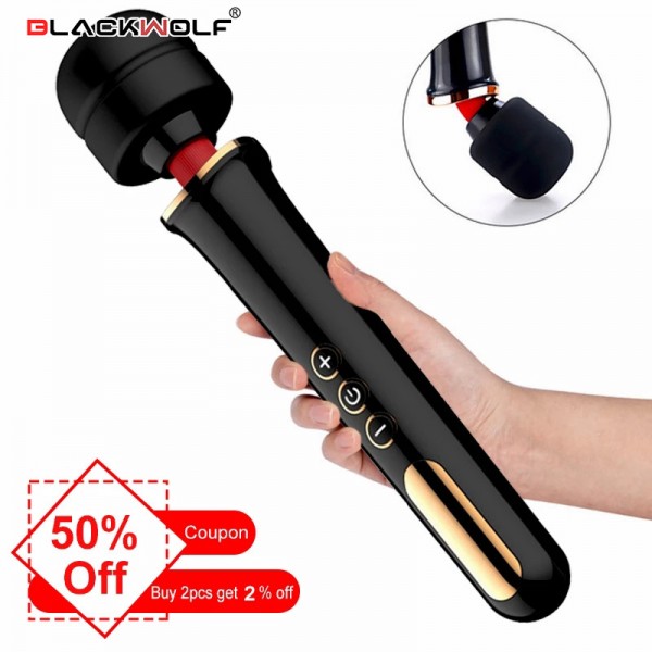 Büyük Şarj Edilebilir Siyah Wand Masaj Aleti - 32 Cm