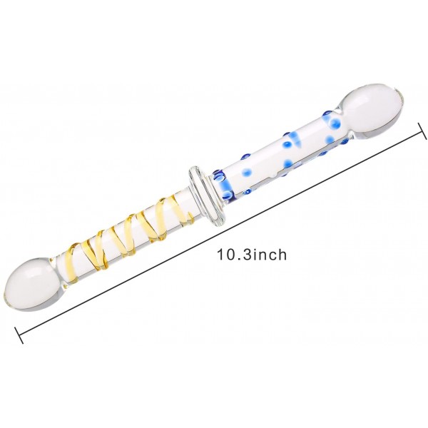 Mavi Cam Noktalı Çift Kafa Dildo Penis