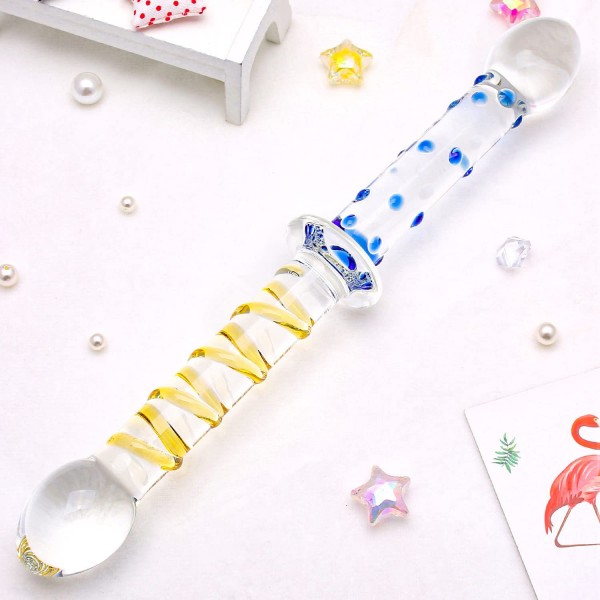 Mavi Cam Noktalı Çift Kafa Dildo Penis