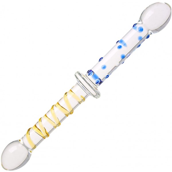 Mavi Cam Noktalı Çift Kafa Dildo Penis